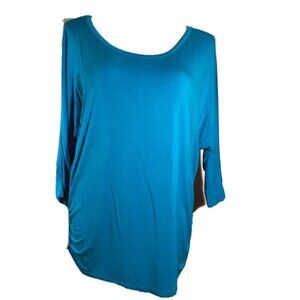 Thanth Scoop Neck Tunic Top Size 4XL‎ Blue 3/4 Sleeve Stretch Knit Ruched Casual